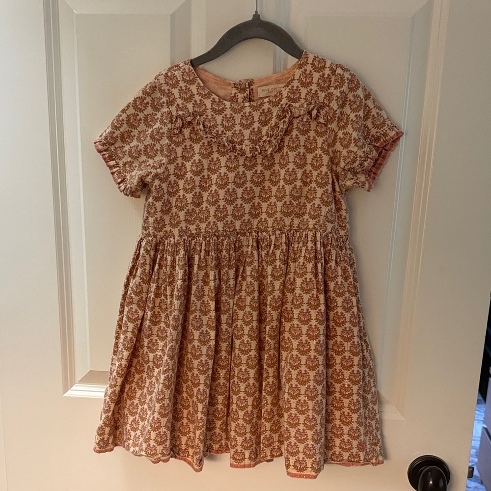 Pink Chicken Brown Floral Kids Dress